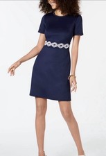 Michael Michael Kors Navy Sheath Dress Short Sleeve Crew Neck Zip Size S