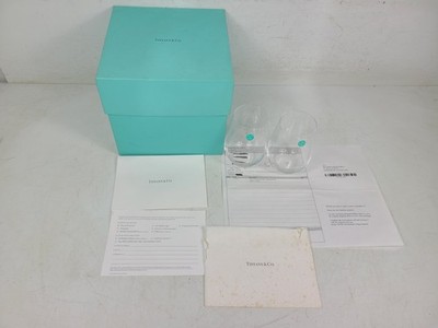 Tiffany & Co Riedel Tumbler Set of 2 Crystal White Wine Glasses Stemless