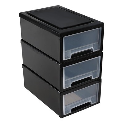 Utiao 6 Quart Plastic Stacking Storage Drawer Unit, Small Desktop Black