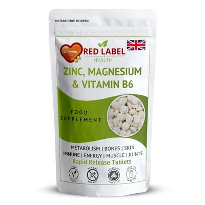 RED LABEL HEALTH ZMA Zinc Magnesium Vitamin B6 365 Tablets Muscle Energy, Sleep Support | UK