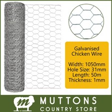 1050mm x 31mm 50m 1mm Galvanised Chicken Wire Netting  Rabbit Poultry Fencing 0.94 per metre
