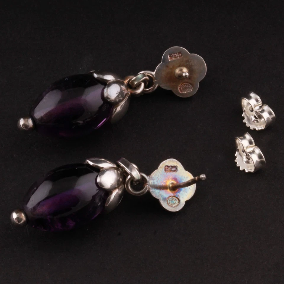 Pendientes de ley GEORG JENSEN #4. Amatista. Plata. Diseño: El propio GJ. RARO! Foto 4 de 4