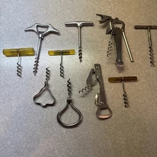 10 ANTIQUE VINTAGE Bow Folding Pocket Bow Corkscrews  T's Italy England Lot