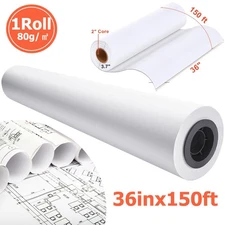 1Roll 36 in x 150 ft Wide Format Paper Plotter Paper CAD Bond Rolls 2" Core 