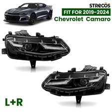 LED Headlight For 2019-2024 Chevy Camaro LS LT Black w/ Bulbs Left+Right Pair