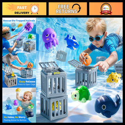 Kids Pool Diving Toys Set - Water Swim Game with Floating Animals & Fish Box - F