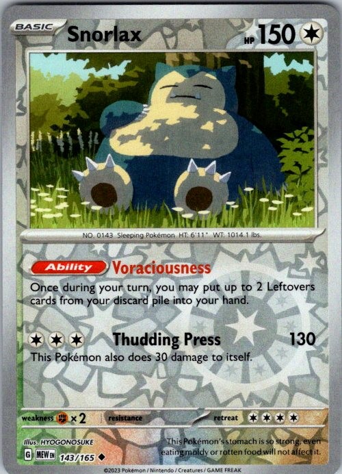 Pokemon | SV: Scarlet & Violet 151 | Snorlax | 143/165 | Reverse Holo | NM