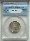 1840-O Seated Liberty Quarter - No Drapery - ANACS EF45