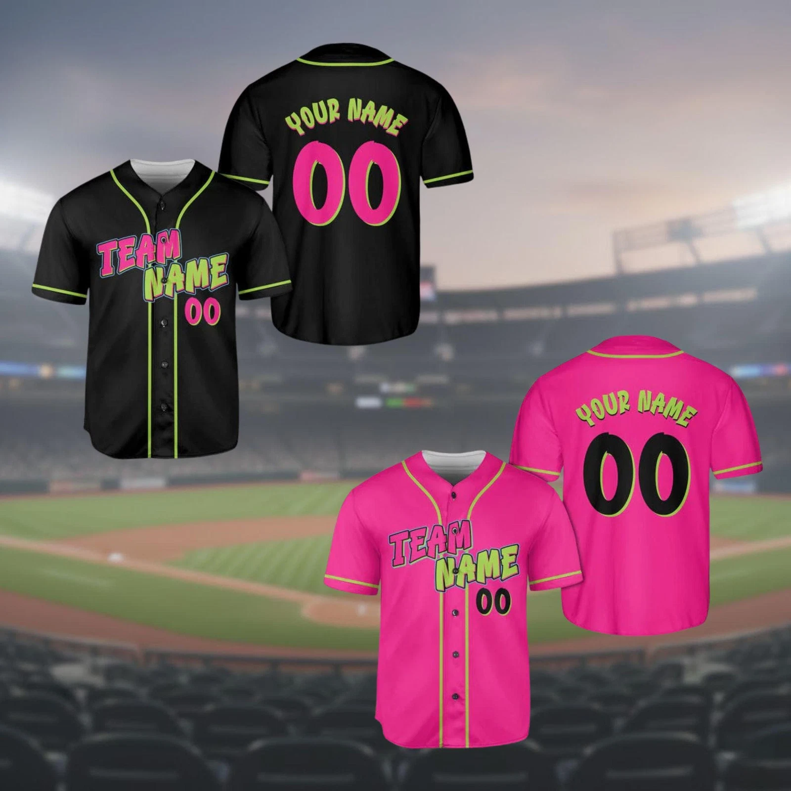 Custom Black Pink Baseball Jersey Funny Monkey Team Shirt Personalized Name amp