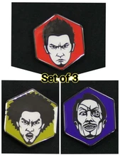 Like a Dragon Face Pin Badge Kazuma Kiryu, Ichiban Kasuga, Goro Majima Set of 3