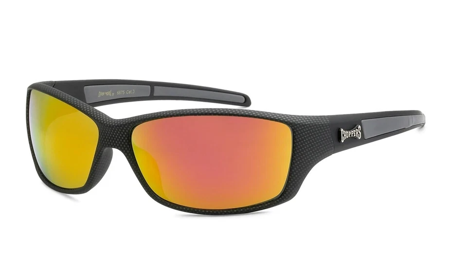 Gafas de sol Choppers con estampado de fibra de carbono unisex con espejo amarillo rojo Foto 2 de 4