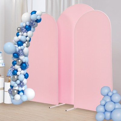 3X Arch Backdrop Stand Set Wedding Arch Stand Backdrop Decor with Pink Covers US