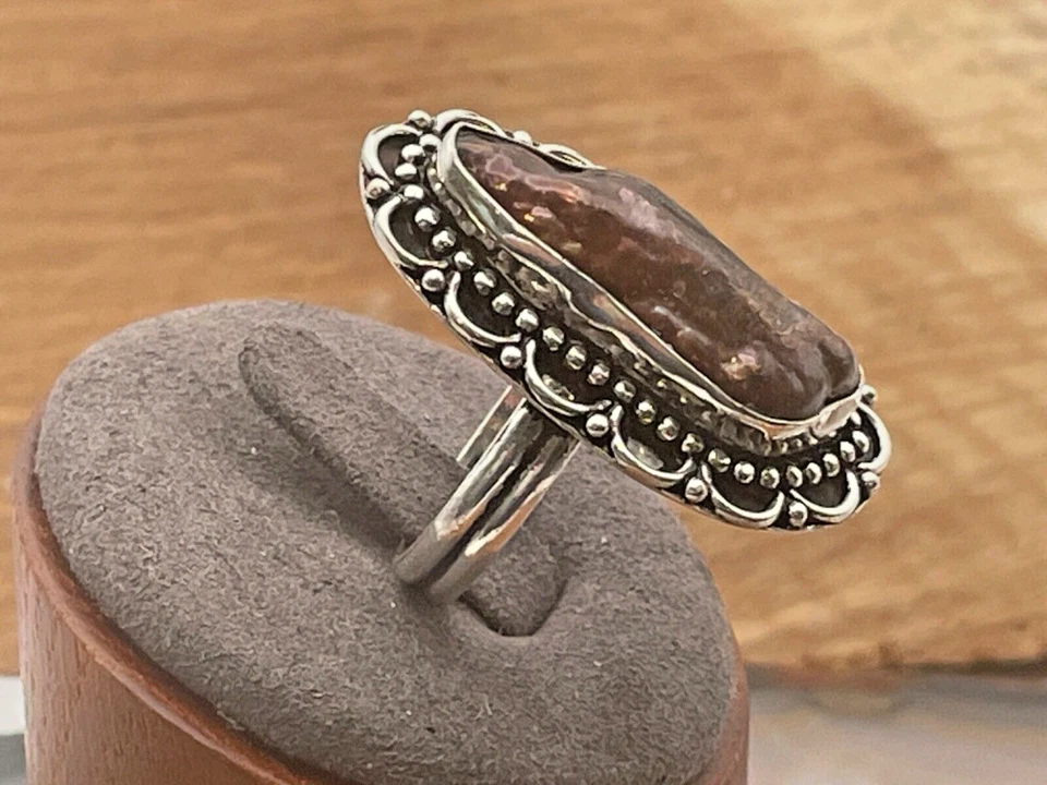 Anel vintage feito à mão de prata esterlina com bolhas pérola tamanho 10--1350,23 - Imagem 3 de 4