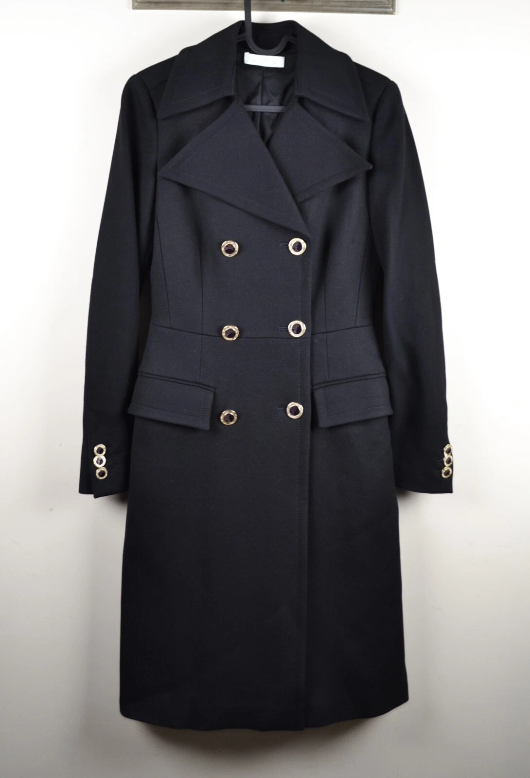 Versace Giacca Cappotto Medusa Doppiopetto Lana Nero Donna 38 IT XS S