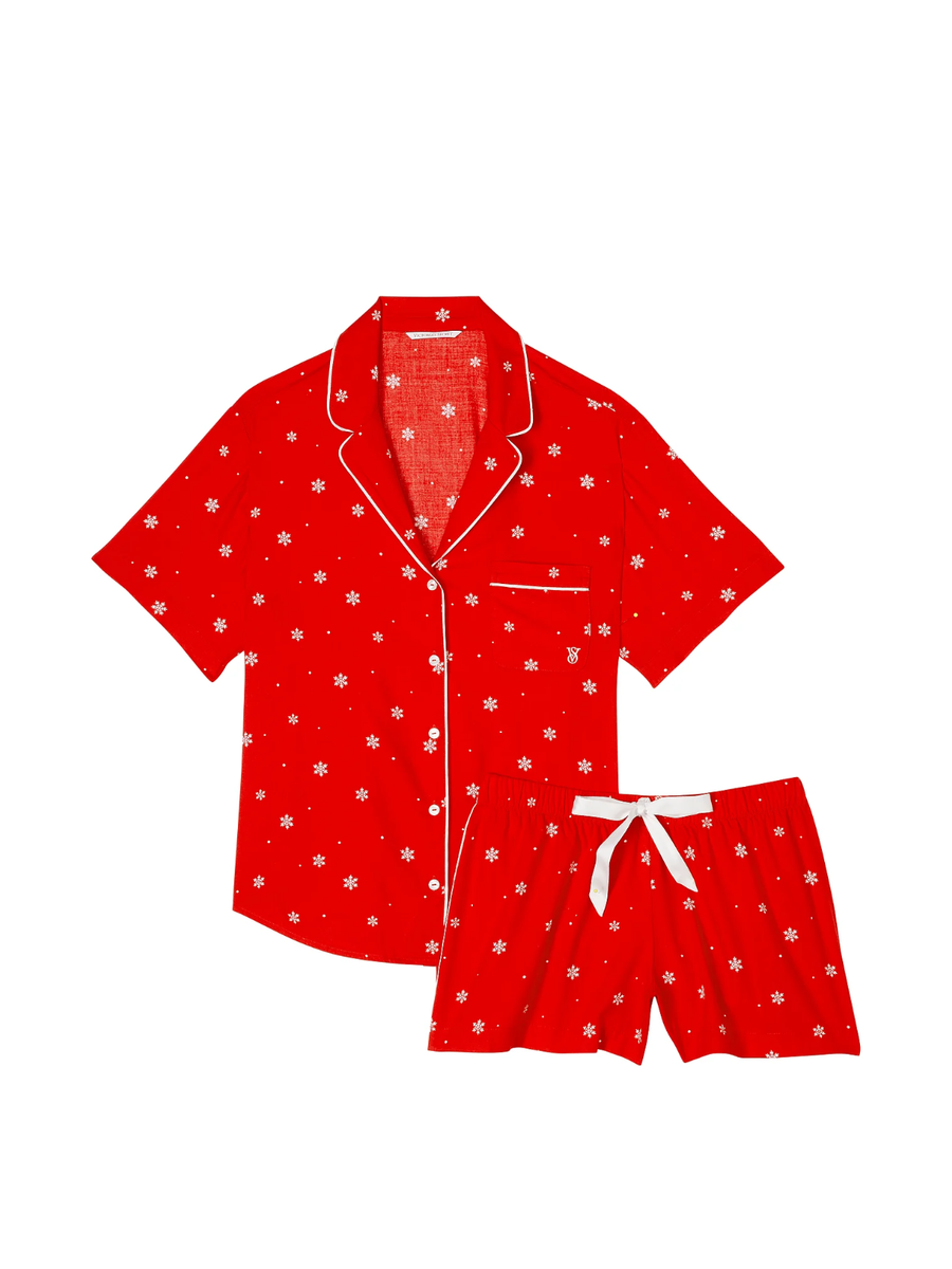 VICTORIA'S SECRET Flannel Short Pajama Set Red Snow Flakes | eBay