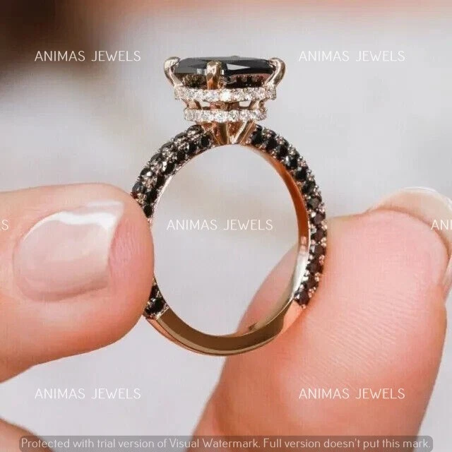 2 CT Cushion Cut Lab-Created Spinel Wedding Engagement Ring 14k Rose Gold Plated - Image 3 of 4