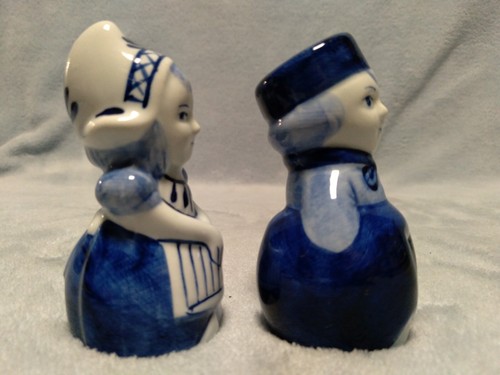 Delftware Dutch Boy Girl Salt Pepper Shaker Crown Mark on Girls Left Foot - Picture 2 of 6