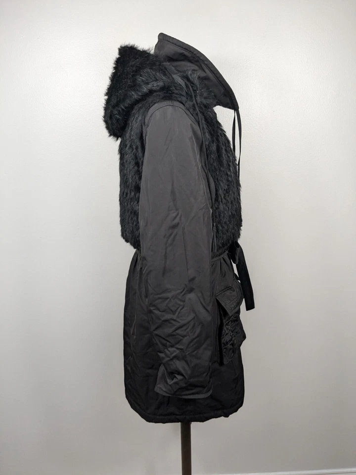 Ellie Tahari Genuine Rabbit Fur Black Winter Jacket Womens Size Small Belted - Image 4 of 4