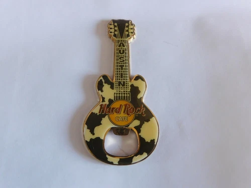 Hard Rock Cafe AUSTIN Cow Hide Guitar HRC Logo Fridge Magnet Bottle Opener CLOSE