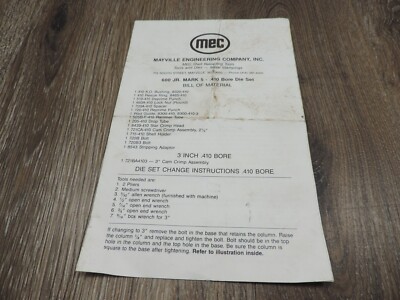MEC 600 Jr. Mark V 8452 Die Set 28 Ga For Sale Online