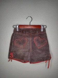 Vintage Girls Leather German Lederhosen Youth Kids Oktoberfest Shorts Heart B
