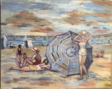 French Postimpressionism Animated Beach in France Beach Seascape Oil painting