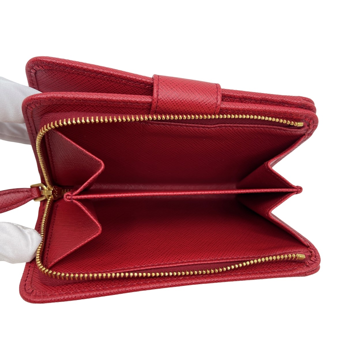 Authentic PRADA Portafoglio Lampo Bi-fold Wallet 1ML225 Red
