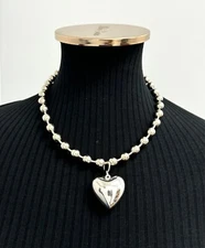 Large 10 mm Ball Chain  Heart Pendant  Necklace Punk Goth Choker Steel Chain