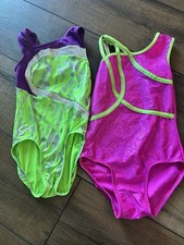 Lot Of 2: Girls Gymnastics Leotard GK Arisbeth Size Small Pink Lime Green
