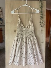 Princess Polly Floral Smocked V-Neck Mini Dress 4 Beige Roses Lined 