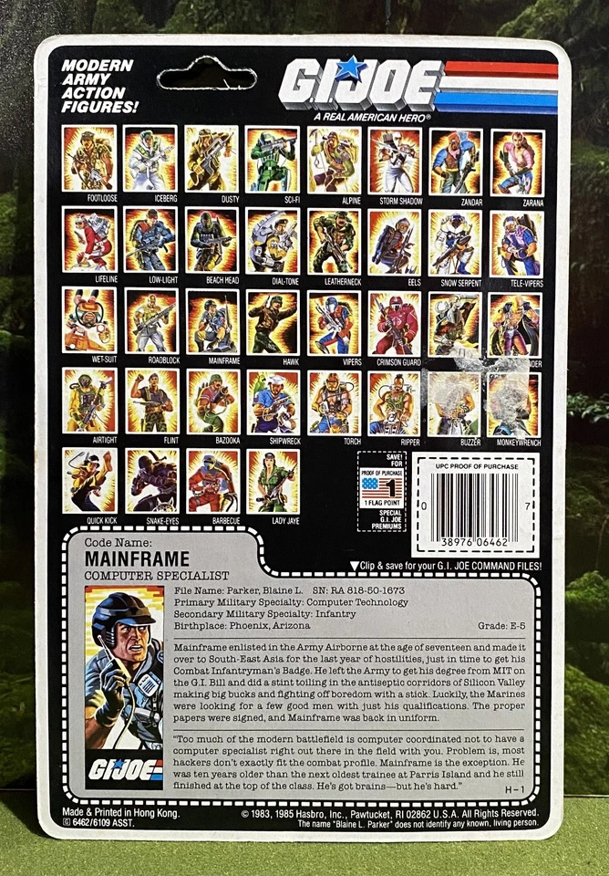 Vintage 1986 G.I. Joe MAINFRAME v1 Completo SIN CORTAR Tarjeta de Archivo Trasero GI Marco Principal ARAH Foto 2 de 2