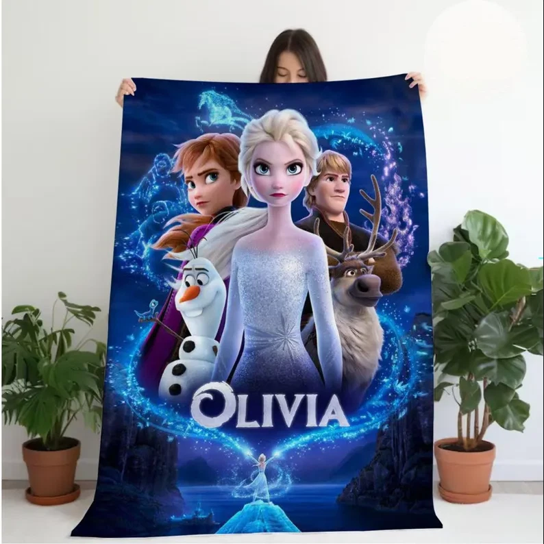 Personalized Disney Elsa Anna Olaf Graphic Fleece Blanket