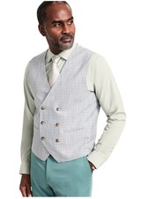 Tayion Mens Classic fit Double Breasted Button-Up Suit Vest Medium Light Grey
