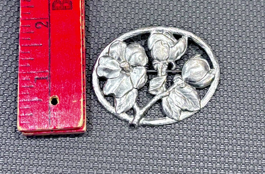 Art Nouveau Style Silver Rose Brooch Pin | eBay