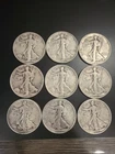 9 Silver Walking Liberty Half Dollars All (S) Mint Marks  90% Silver Coins