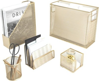 Gold Desk File Folder Organizer Set | Desktop Hanging File Organizer with Letter