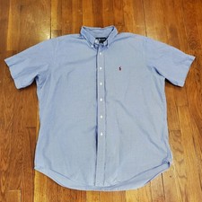 Ralph Lauren Shirt Mens XL Blue Check Classic Fit Short Sleeve Button Down Pony