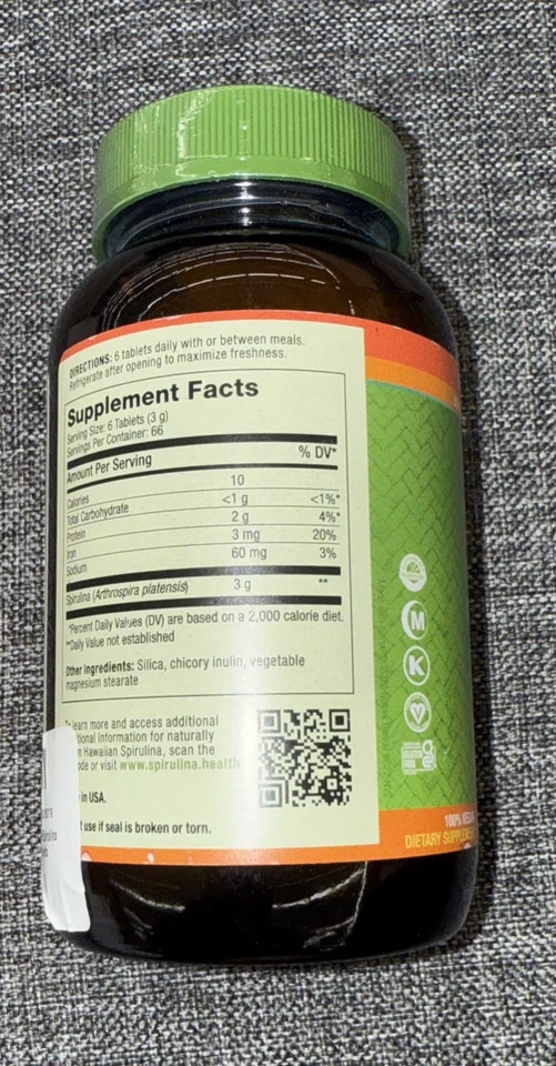 Espirulina hawaiana pura 500 mg, 400 comprimidos (caduca 10/2027) Foto 2 de 3