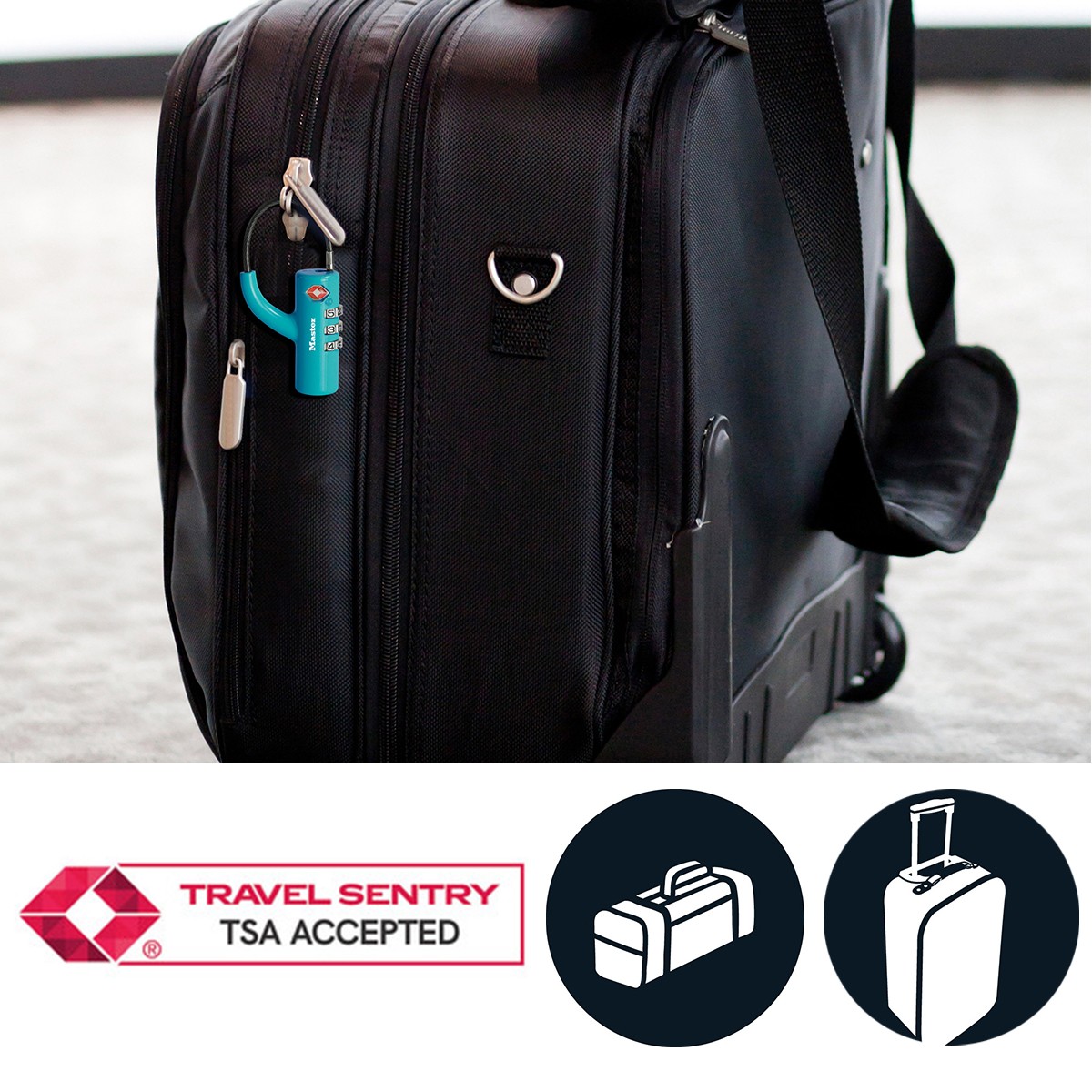 Cadenas TSA Master Lock à code 3 chiffres antivol pour sac de voyage bleu