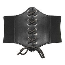 Womens Corset Belt Vintage Lace-up Cinch Elastic Waist Belt Large Black