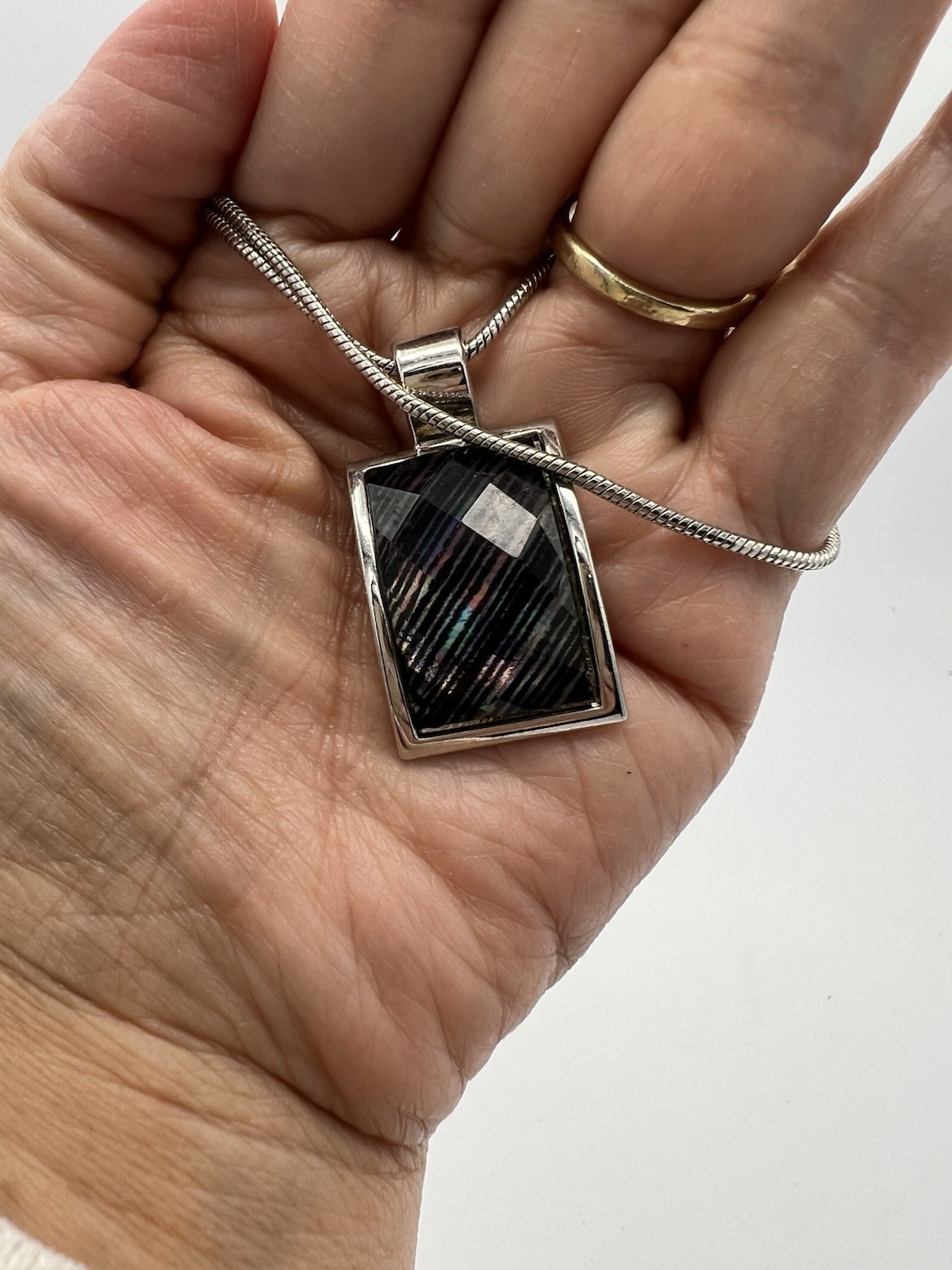 Silver Tone Rectangular Dichroic Glass Pendant Ne… - image 6
