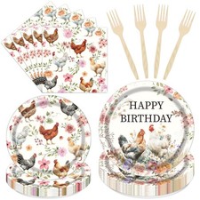 Chicken Farm Barnyard Animal Birthday Party Tableware Plates Napkins 96 PCS