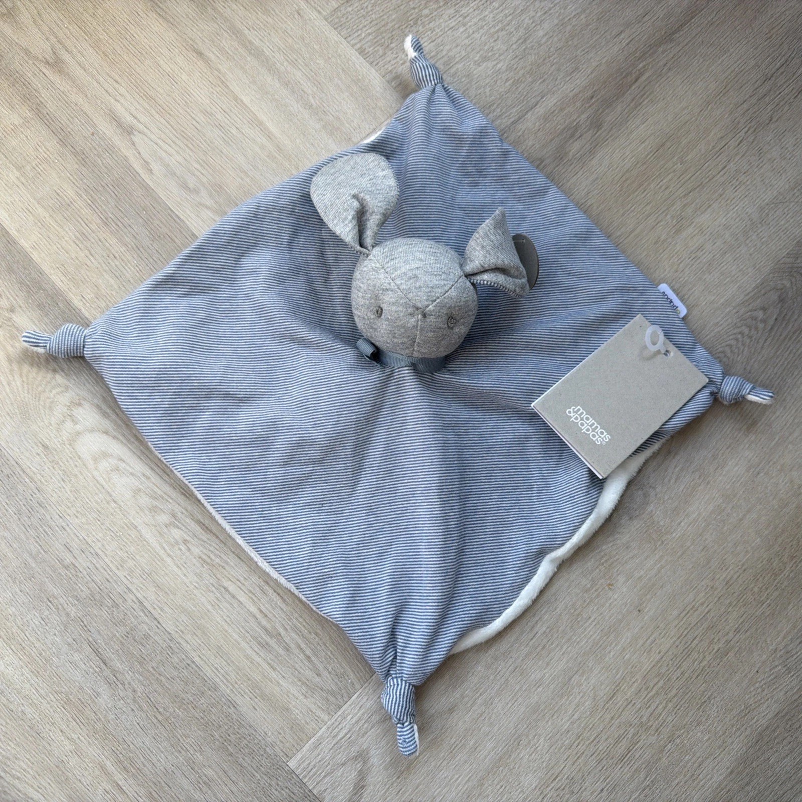 Mamas & and Papas Blue Striped Bunny Rabbit Soft Toy Comforter Blankie Blanket