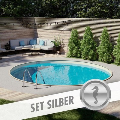 Rund Pool Set SILBER Ø 5,00 x 1,20 m Folie sand 0,80 mm eingelassen Stahlwand