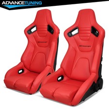 Bucket Racing Seats Reclinable Pair Dual Sliders Red Pu Carbon Leather