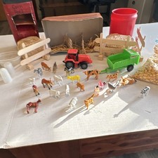 Vintage Farm Animal Play Set Tractor Trailer Barn Fences Hay Corn Feed
