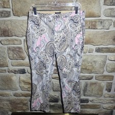 Tommy Hilfiger Women  s Paisley Ankle Pants Size 10 Pink Tan Blue Stretch Chino
