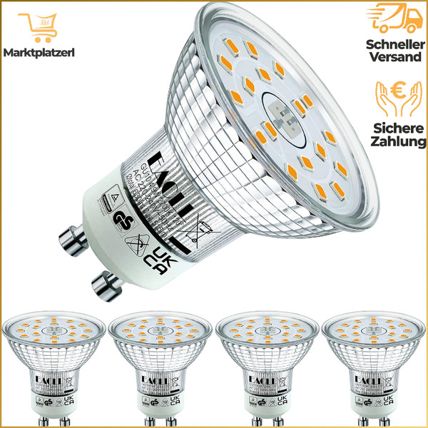 GU10 LED 4,9W Warmweiß 4Er-Pack 515 Lumen 2700K Flimmerfrei Ø50Xh53Mm Spot-image