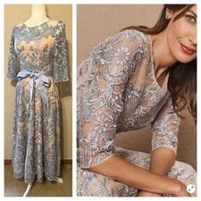 Sz 4 NWT Anthropologie BHLDN Blue Lace Hitherto Linden Midi Dress Nude Illusion