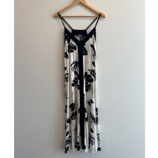 Sandro Ferrone Roma Resort Midi Dress 42 Black White Tropical Monstera Leaf